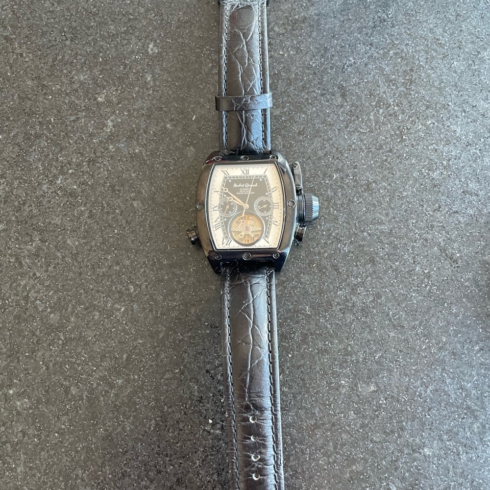 Andre Girard Black Leather Strap Watch